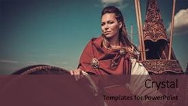  Presentation with shield - Cool new PPT theme with attack culture - confident viking woman with shield backdrop and a tawny brown colored foreground