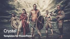  Presentation with vikings - Presentation design with attack culture - group of armed vikings standing background and a dark gray colored foreground