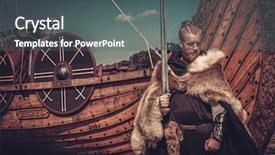  Presentation with seashore - Slide deck enhanced with attack culture - serious viking warrior with sword background and a dark gray colored foreground