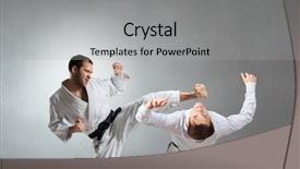  Presentation with battle - Colorful presentation design enhanced with attack related - battle of opponents backdrop and a  colored foreground