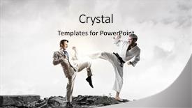  Presentation with god battle - Presentation theme having attack related - battle of opponents background and a  colored foreground