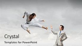  Presentation with battle - Amazing PPT theme having attack related - battle of opponents backdrop and a  colored foreground