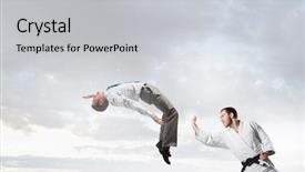  Presentation with battle 1066 - Presentation theme having attack related - battle of opponents background and a  colored foreground