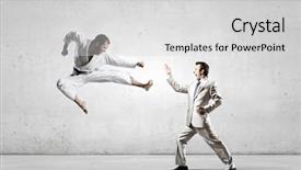  Presentation with battle - Amazing PPT theme having attack related - battle of opponents backdrop and a  colored foreground