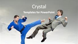  Presentation with battle - Colorful PPT theme enhanced with attack related - battle of two opponents backdrop and a  colored foreground