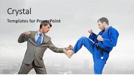  Presentation with god battle - Colorful slides enhanced with attack related - battle of two opponents backdrop and a  colored foreground