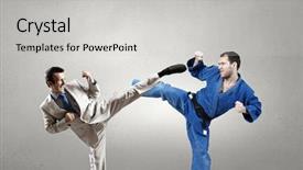 Presentation with battle - Presentation theme enhanced with attack related - battle of two opponents background and a  colored foreground