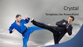  Presentation with battle - Colorful slides enhanced with attack related - battle of two opponents backdrop and a  colored foreground