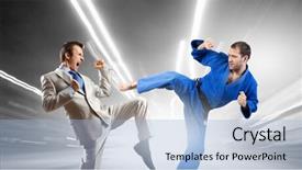  Presentation with battle - Beautiful slides featuring attack related - battle of two opponents backdrop and a  colored foreground