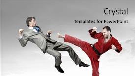  Presentation with battle - Amazing PPT theme having attack related - battle of two opponents backdrop and a  colored foreground