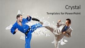  Presentation with battle - PPT theme having attack related - battle of two opponents background and a  colored foreground