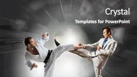  Presentation with battle - Audience pleasing presentation theme consisting of attack related - battle of two opponents backdrop and a  colored foreground
