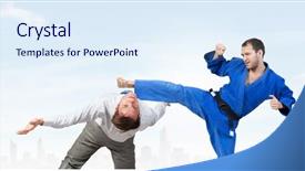  Presentation with battle - Beautiful presentation theme featuring attack related - battle of two opponents backdrop and a  colored foreground