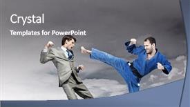  Presentation with battle - Audience pleasing presentation design consisting of attack related - battle of two opponents backdrop and a  colored foreground