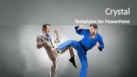  Presentation with god battle - Audience pleasing presentation design consisting of attack related - battle of two opponents backdrop and a  colored foreground