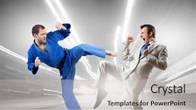  Presentation with battle - Amazing presentation theme having attack related - battle of two opponents backdrop and a  colored foreground