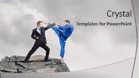  Presentation with battle - Audience pleasing PPT layouts consisting of attack related - battle of two opponents backdrop and a  colored foreground