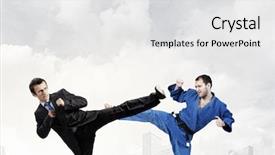  Presentation with battle - Slide deck enhanced with attack related - battle of two opponents background and a  colored foreground