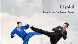  Presentation with battle - PPT theme featuring attack related - battle of two opponents background and a  colored foreground