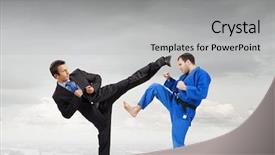  Presentation with battle - PPT theme featuring attack related - battle of two opponents background and a light gray colored foreground