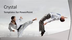  Presentation with battle - Colorful PPT theme enhanced with attack related - battle of two opponents backdrop and a  colored foreground