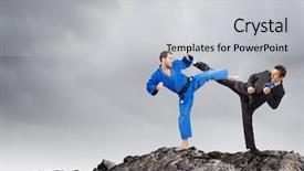  Presentation with battle - Beautiful PPT theme featuring attack related - battle of two opponents backdrop and a  colored foreground