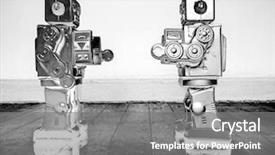  Presentation with robots - Audience pleasing slide set consisting of attack related - two retro robots face off backdrop and a gray colored foreground