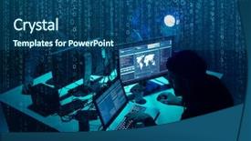  Presentation with cyber attack - Beautiful presentation theme featuring attack system breaking and malware backdrop and a ocean colored foreground