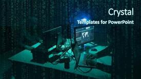  Presentation with cyber attack - Presentation with attack system breaking and malware background and a navy blue colored foreground