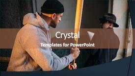  Presentation with baseball bases - Slide set having attactive - male robber with baseball bat background and a coral colored foreground