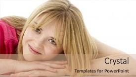  Presentation with smiling little girl - Beautiful presentation theme featuring attactive - studio portrait of smiling teenage backdrop and a  colored foreground