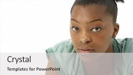  Presentation with smiling little girl - Presentation theme featuring attactive - studio portrait of smiling teenage background and a light gray colored foreground