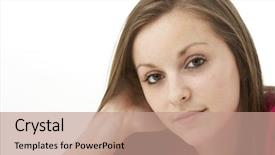  Presentation with smiling little girl - Audience pleasing presentation theme consisting of attactive - studio portrait of smiling teenage backdrop and a  colored foreground