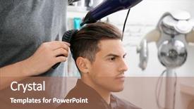  Presentation with beauty salon - Slide deck consisting of attendance - barber making fashionable hairstyle background and a coral colored foreground