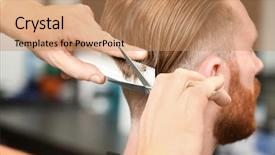  Presentation with barber - PPT layouts consisting of attendance - barber making modern male hairstyle background and a coral colored foreground