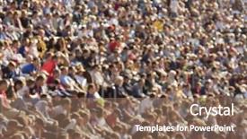  Presentation with farewell event - Colorful presentation theme enhanced with attendance - blurred out people attending backdrop and a violet colored foreground