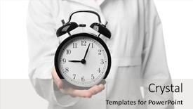  Presentation with alarm - Audience pleasing presentation design consisting of attendance - doctor holding alarm clock backdrop and a light gray colored foreground