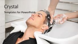  Presentation with hair tools and hairdressing concept - Colorful slide deck enhanced with attendance - hairdresser washing client's hair backdrop and a light gray colored foreground