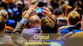  Presentation with conference - Colorful presentation theme enhanced with attendance - man takes a picture backdrop and a tawny brown colored foreground