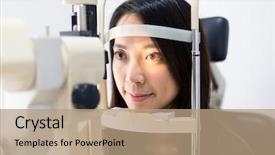  Presentation with optical medical - PPT theme having attendance - patient having a medical examination background and a coral colored foreground