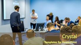  Presentation with congress - Presentation design with attendance - people attend business conference background and a tawny brown colored foreground