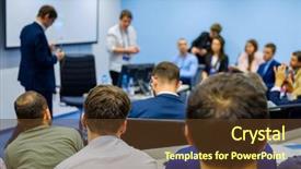 Presentation with congress - Beautiful presentation design featuring attendance - people attend business conference backdrop and a tawny brown colored foreground