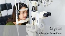  Presentation with animal testing scientist doing experiment - Audience pleasing presentation consisting of attendance - woman doing eye test backdrop and a light gray colored foreground