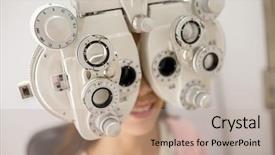  Presentation with exam - PPT layouts consisting of attendance - woman looking through phoropter background and a coral colored foreground