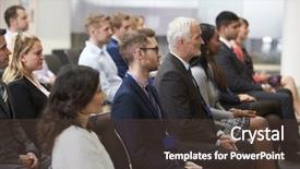  Presentation with audience - PPT layouts enhanced with attendee - audience listening to speaker background and a tawny brown colored foreground