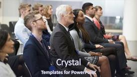  Presentation with audience - Slide set with attendee - audience listening to speaker background and a wine colored foreground