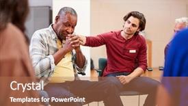  Presentation with group therapy - Presentation design having attending self help therapy group background and a coral colored foreground