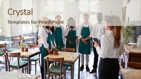  Presentation with team meetings - Cool new presentation with attending team meeting in empty backdrop and a sky blue colored foreground