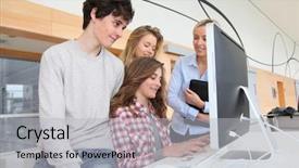  Presentation with racial group high school students - Audience pleasing presentation consisting of attending training course at school backdrop and a light gray colored foreground