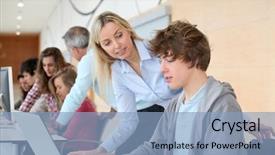  Presentation with internship - Beautiful PPT theme featuring attending training course at school backdrop and a light blue colored foreground